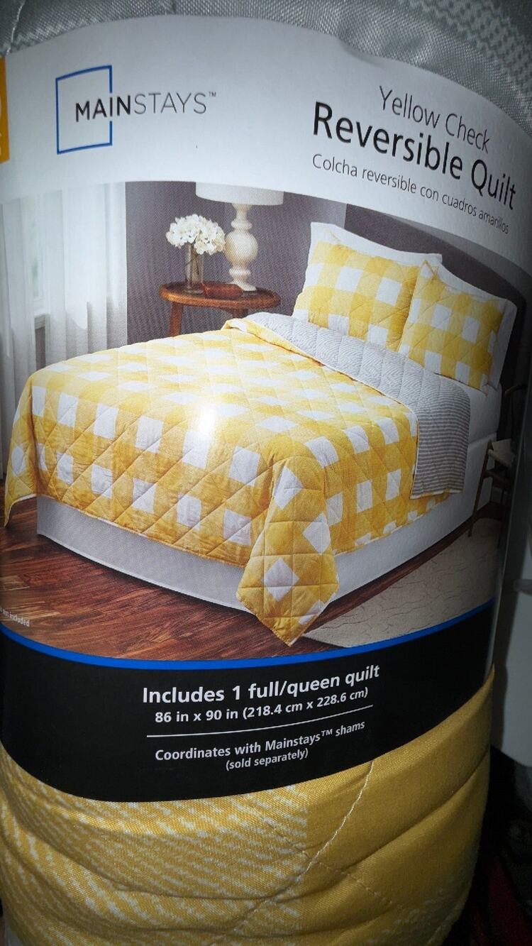 Mainstays Check Yellow Gingham Polyester Quilt  Full/Queen  Reversible